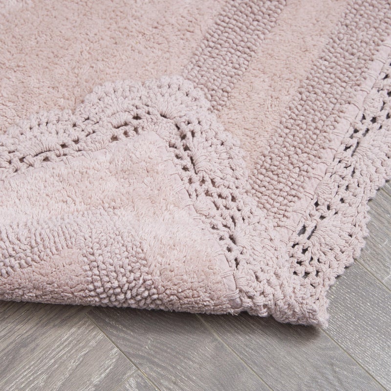 Laura Ashley Absorbent Bath Mat Reversible Crochet Soft and Plush Bathroom Mat 100% Cotton 24x40 Bath Rug, Blush Pink - Image 4